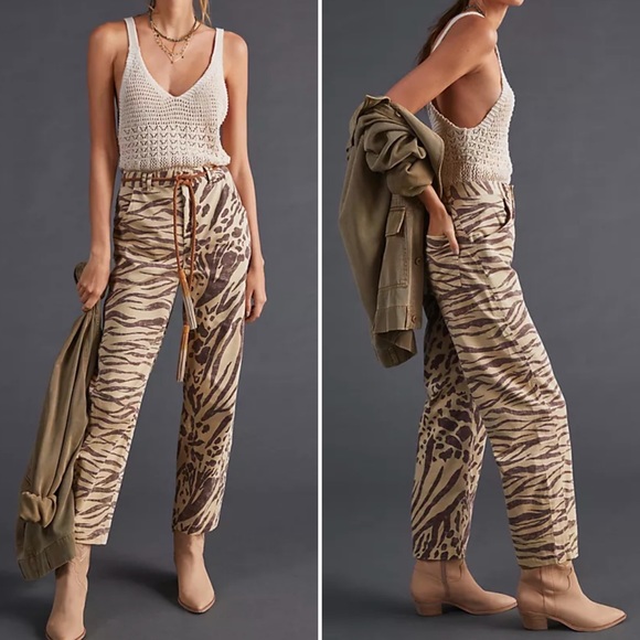 NWT: ANTHROPOLOGIE Pilcro | Tiger Print High-Rise Long Bow Pants - Picture 1 of 8